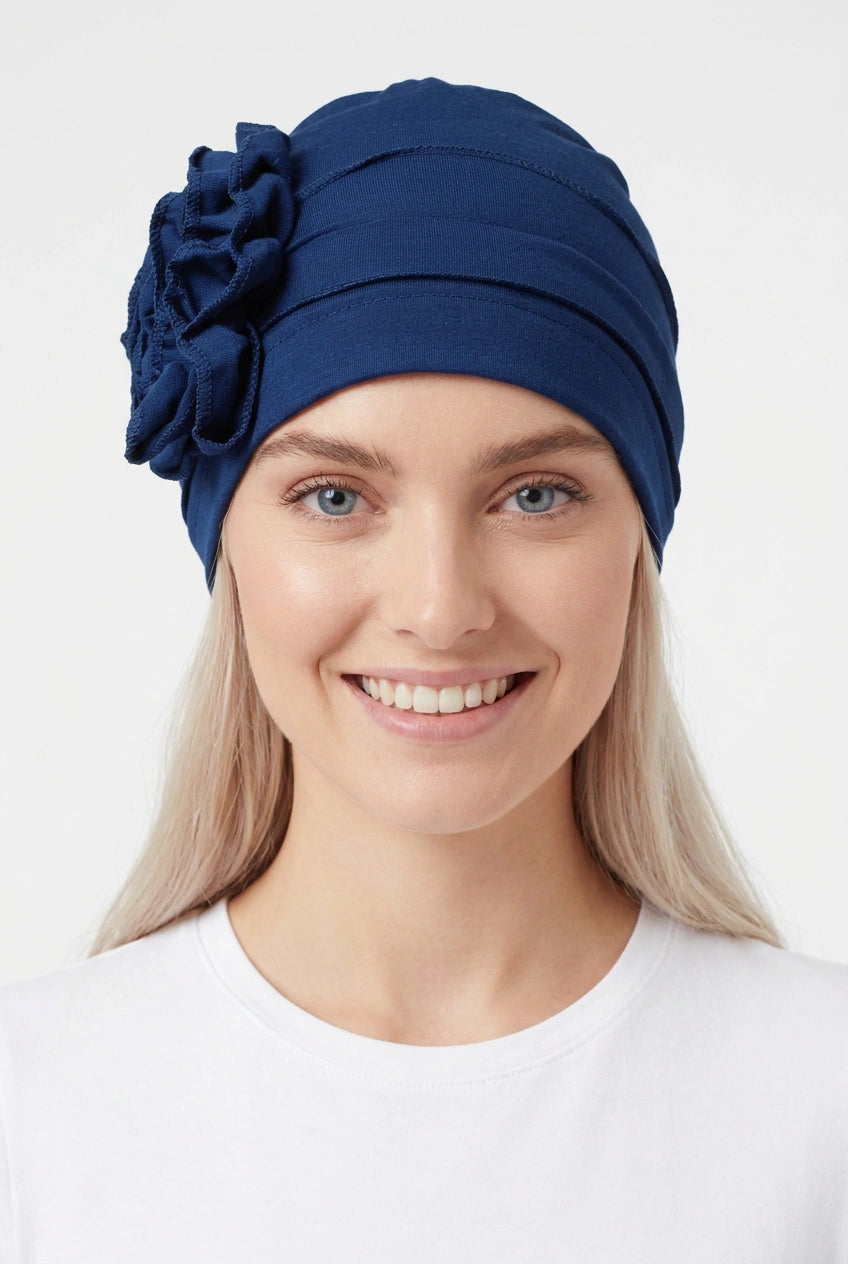 Turbante Flor Lateral Azul Marino