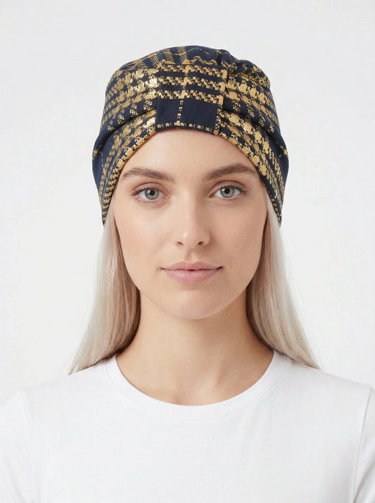 Turbante azul con dorado
