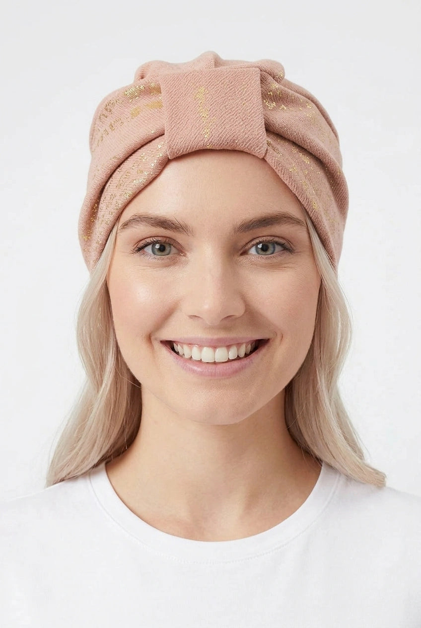 Turbante nude con dorado color rosa