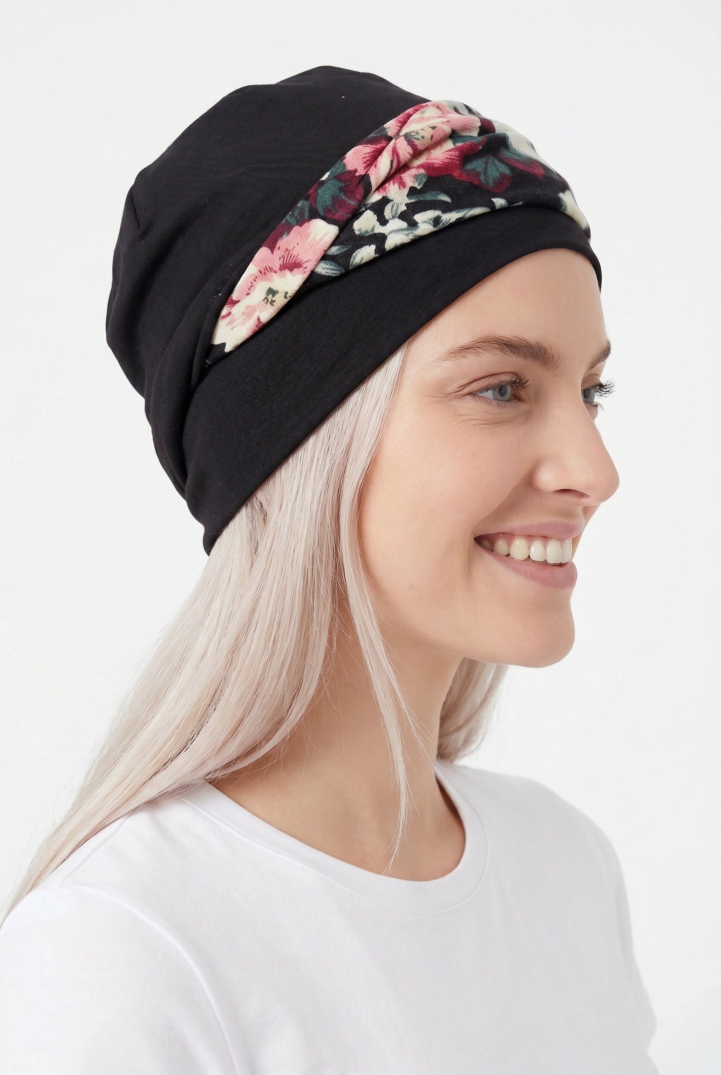 Turbante Combinado Negro con florres