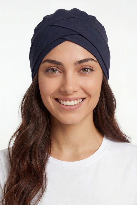 Turbante entrelazado azul marino