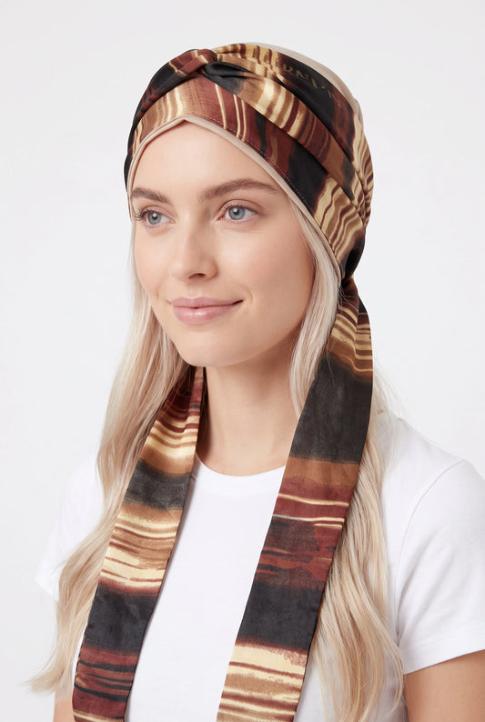 Turbante Tiras Largas Beige con Café