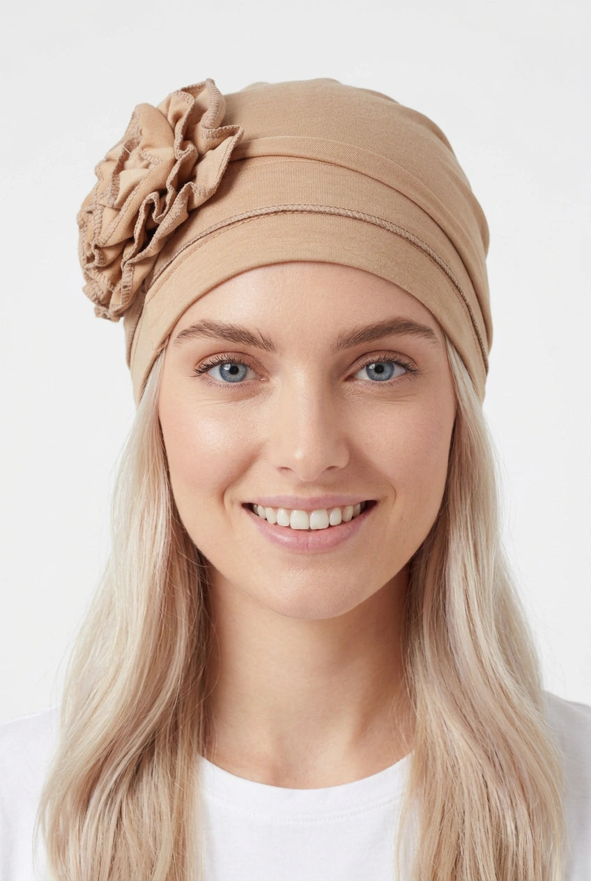 Turbante Flor Lateral Beige