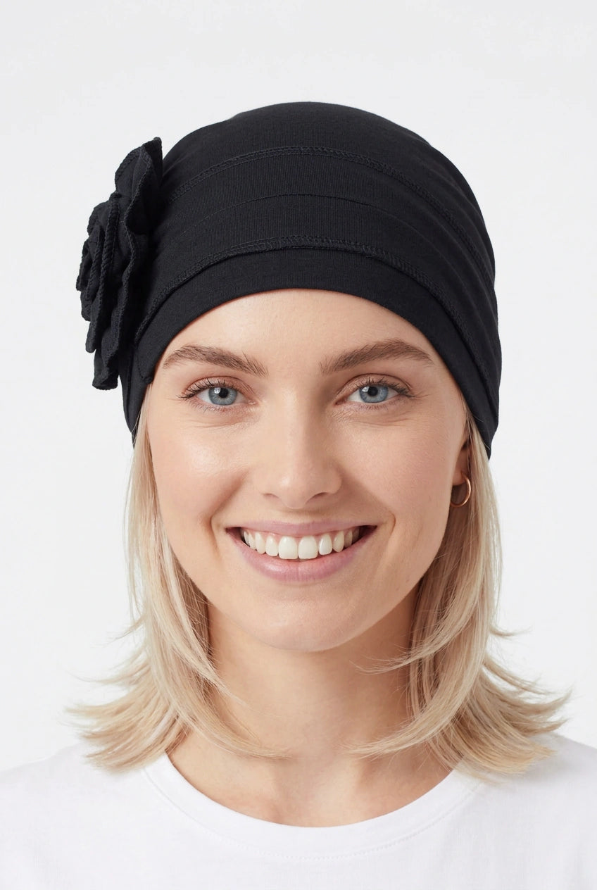 Turbante Flor Lateral Negro